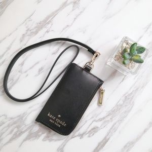 New KATE SPADE Black Saffiano Leather Card Case/ Wallet Lanyard KN779 $129